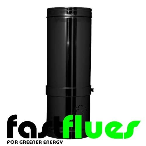 Black twin Wall  Stainless Steel  Adjustable Flue Pipe 250 - 350 mm - Ø 200 mm 8 Inch